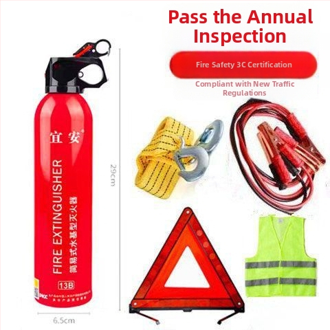 Automobiļu brīdinājuma zīme ar saliekamu atstarojošu briesmu plāksni un ugunsdzēsības komplektu