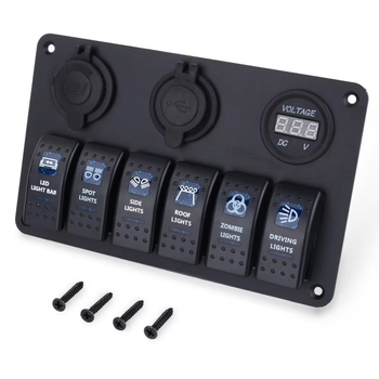 Univerzálny prepínač s dvojitým USB nabíjacím portom a voltmetrom, model 062422, pre úpravy vozidiel