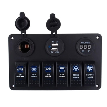 Univerzálny prepínač s dvojitým USB nabíjacím portom a voltmetrom, model 062422, pre úpravy vozidiel