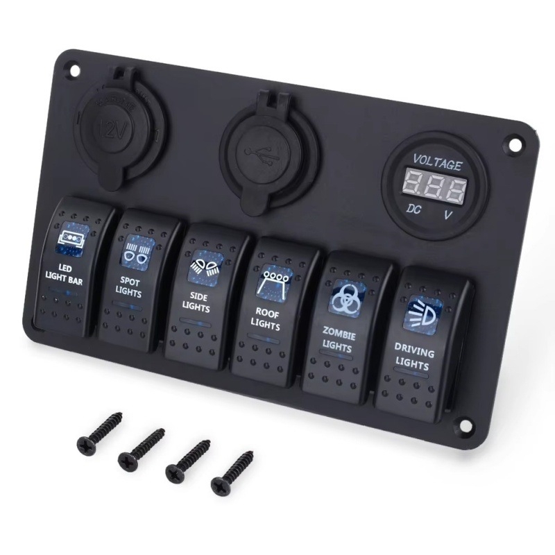Univerzálny prepínač s dvojitým USB nabíjacím portom a voltmetrom, model 062422, pre úpravy vozidiel