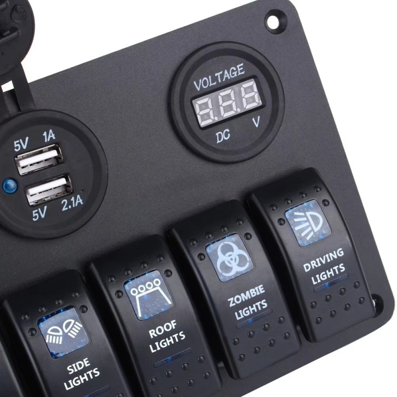 Univerzálny prepínač s dvojitým USB nabíjacím portom a voltmetrom, model 062422, pre úpravy vozidiel