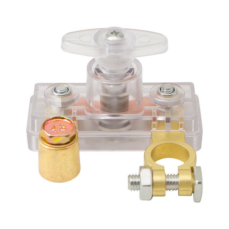 Automašīnas akumulatora atslēdzējs ar caurspīdīgu PC korpusu, vara sakausējuma konstrukcija, piemērots kravas automašīnām, novērš strāvas noplūdi