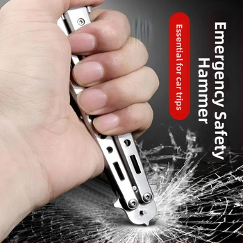 Nerūsējošā tērauda auto riepu akmeņu noņemšanas āķis — saliekams instruments ar akmeņu tīrīšanas āķi un loga laušanas āmuru — Zīmols Friendly, Modeļa kods Qingsz