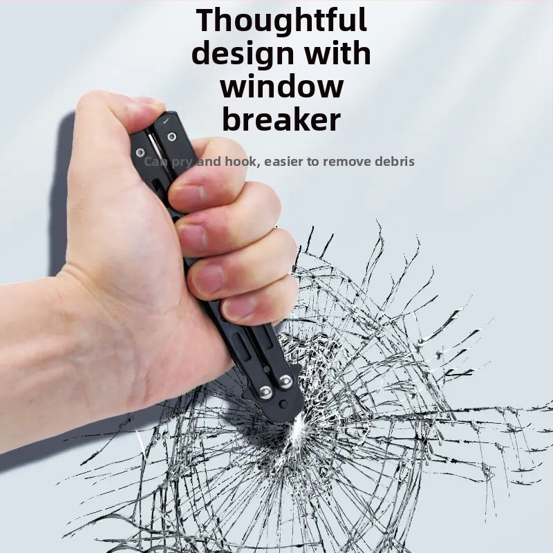 Nerūsējošā tērauda auto riepu akmeņu noņemšanas āķis — saliekams instruments ar akmeņu tīrīšanas āķi un loga laušanas āmuru — Zīmols Friendly, Modeļa kods Qingsz