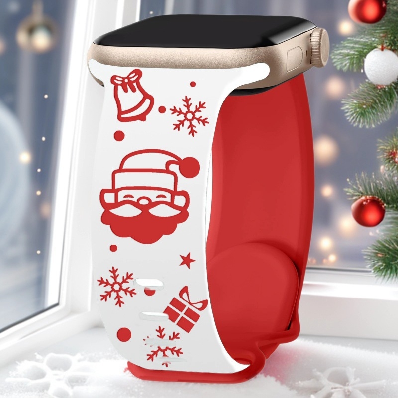Silikon narukvica za Apple Watch s leptir kopčom, laserski graviran božićni uzorak, kompatibilna s Apple Watch, materijal silikon, prilagodljive veličine konektora