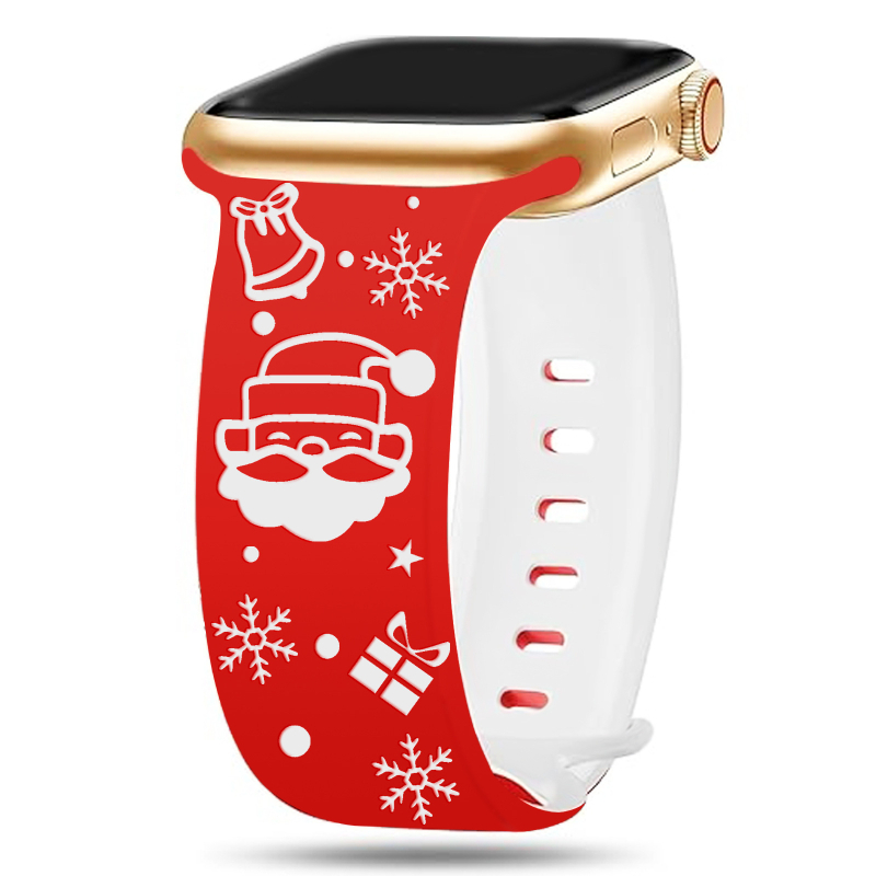 Silikon narukvica za Apple Watch s leptir kopčom, laserski graviran božićni uzorak, kompatibilna s Apple Watch, materijal silikon, prilagodljive veličine konektora
