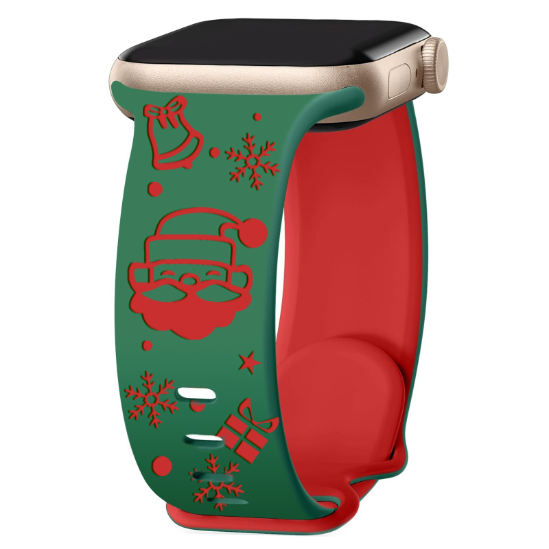 Silikon narukvica za Apple Watch s leptir kopčom, laserski graviran božićni uzorak, kompatibilna s Apple Watch, materijal silikon, prilagodljive veličine konektora
