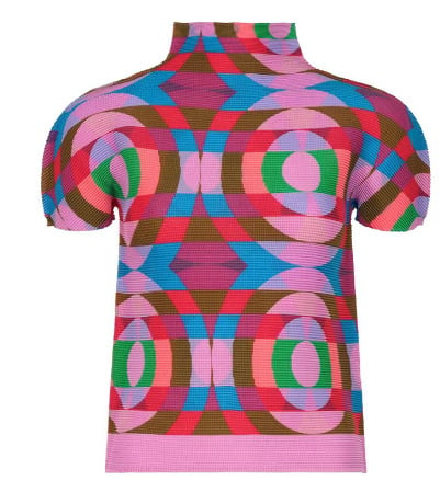 Plisirani top s geometrijskim uzorkom, elastičan, uski kroj, kratki rukavi, pulover-t‑shirt