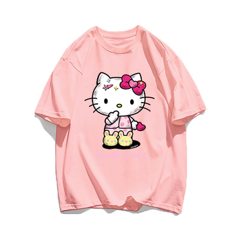 Дамска тениска с къс ръкав, памук-полиестер, кръгло деколте, принт с букви, свободен силует