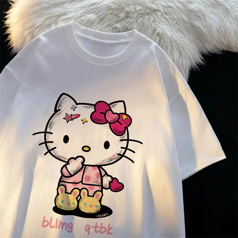 Дамска тениска с къс ръкав, памук-полиестер, кръгло деколте, принт с букви, свободен силует