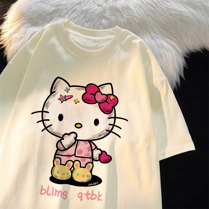 Дамска тениска с къс ръкав, памук-полиестер, кръгло деколте, принт с букви, свободен силует