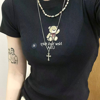Pamuk T-shirt s printom, okrugli izrez, kratki rukavi, Slim-fit, street hipster stil, normalna duljina, ljeto 2025
