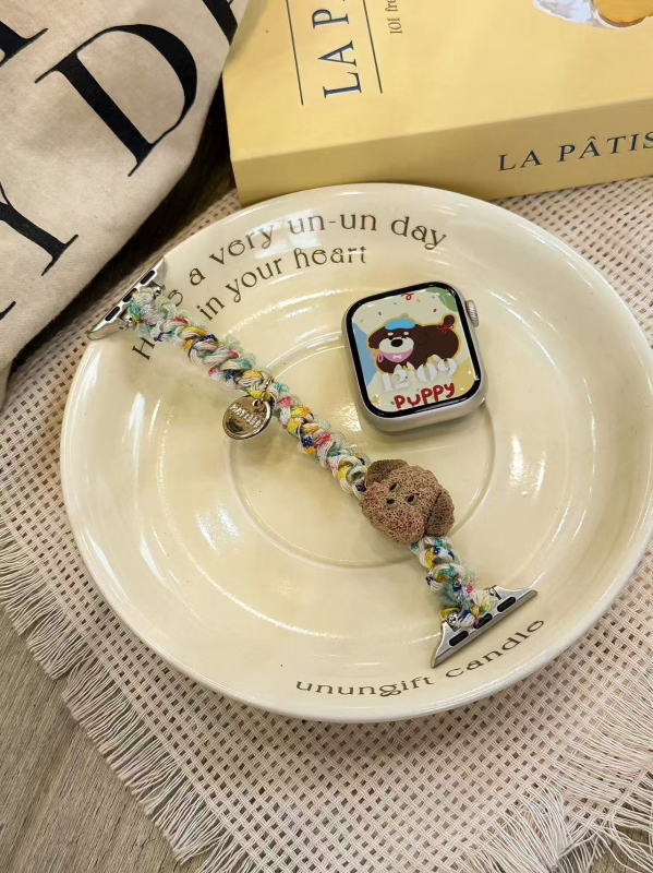 Pleteni plišani narukvica s glavom šteneta za Apple Watch – kompatibilno 22–28 mm, duljina 14–17 cm