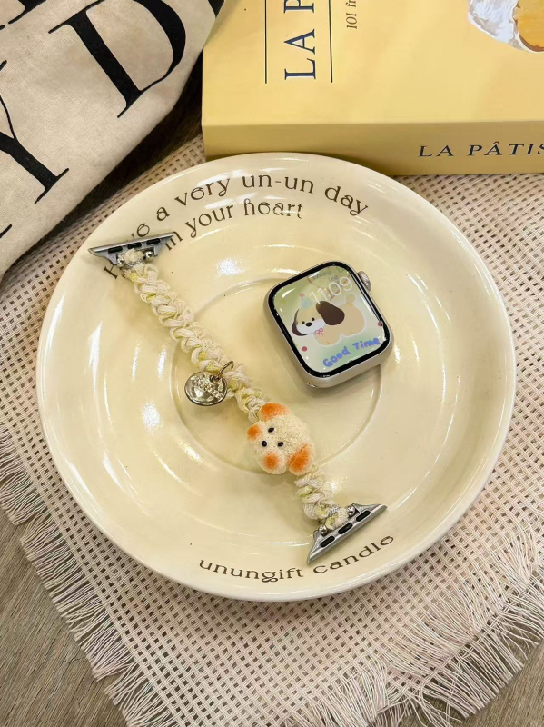 Pleteni plišani narukvica s glavom šteneta za Apple Watch – kompatibilno 22–28 mm, duljina 14–17 cm