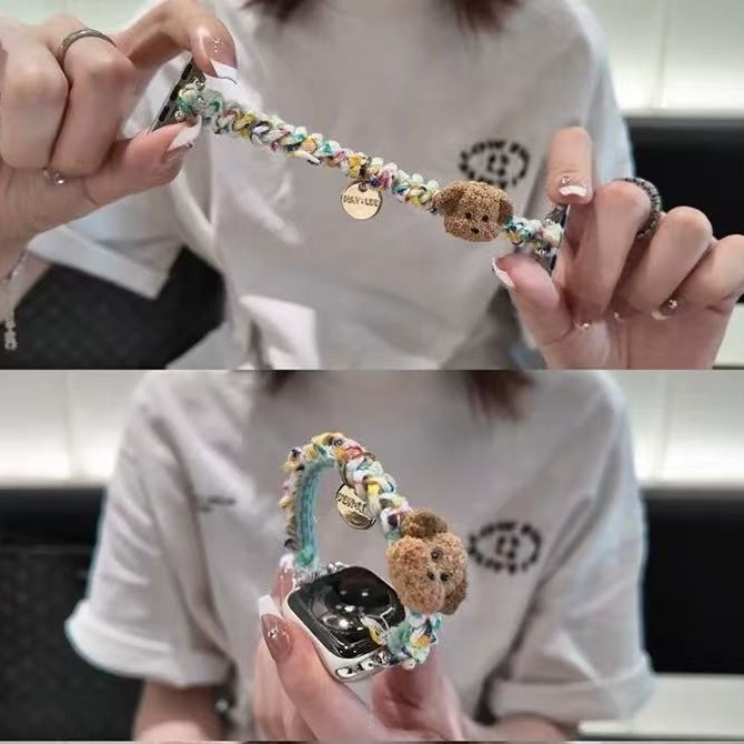 Pleteni plišani narukvica s glavom šteneta za Apple Watch – kompatibilno 22–28 mm, duljina 14–17 cm