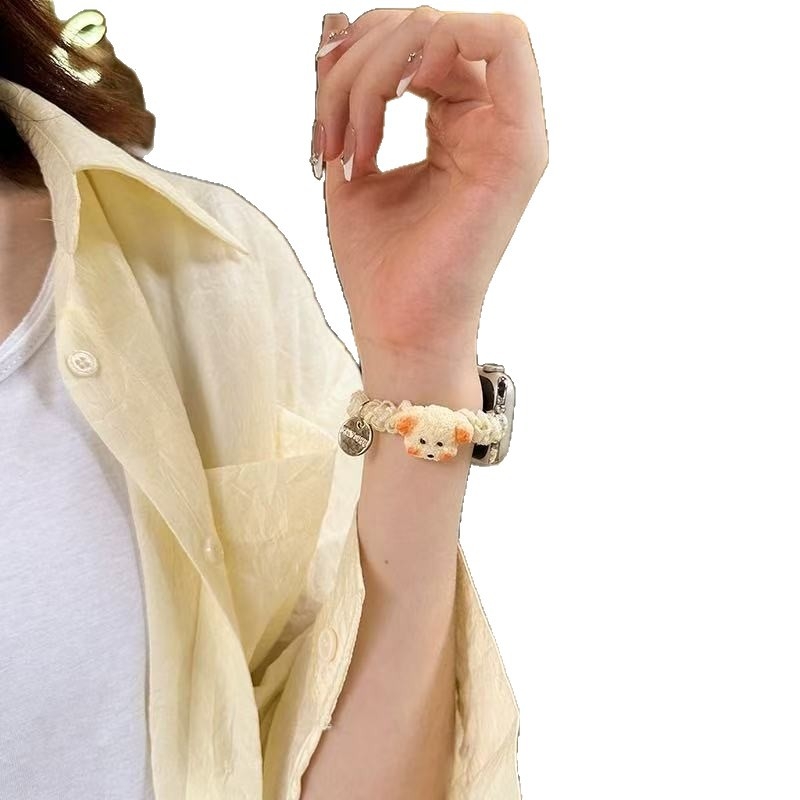 Pleteni plišani narukvica s glavom šteneta za Apple Watch – kompatibilno 22–28 mm, duljina 14–17 cm