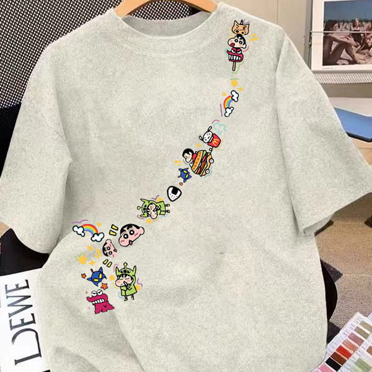 Ženski pamučni T-shirt s printom Crayon Shin-Chan, plus veličina, široki kroj, kratki rukavi, okrugli izrez, ljeto 2025