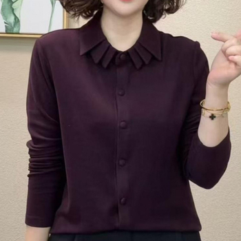 Long-sleeve top od viskoze, jednobojna boja, ovratnik tipa lapel, uski kroj