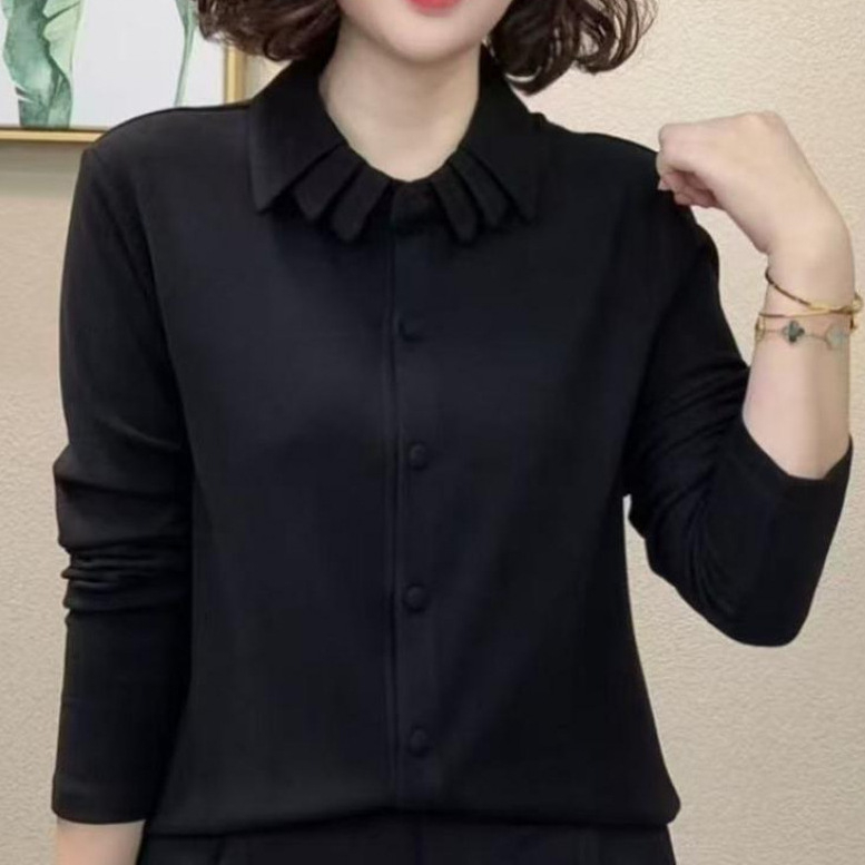 Long-sleeve top od viskoze, jednobojna boja, ovratnik tipa lapel, uski kroj