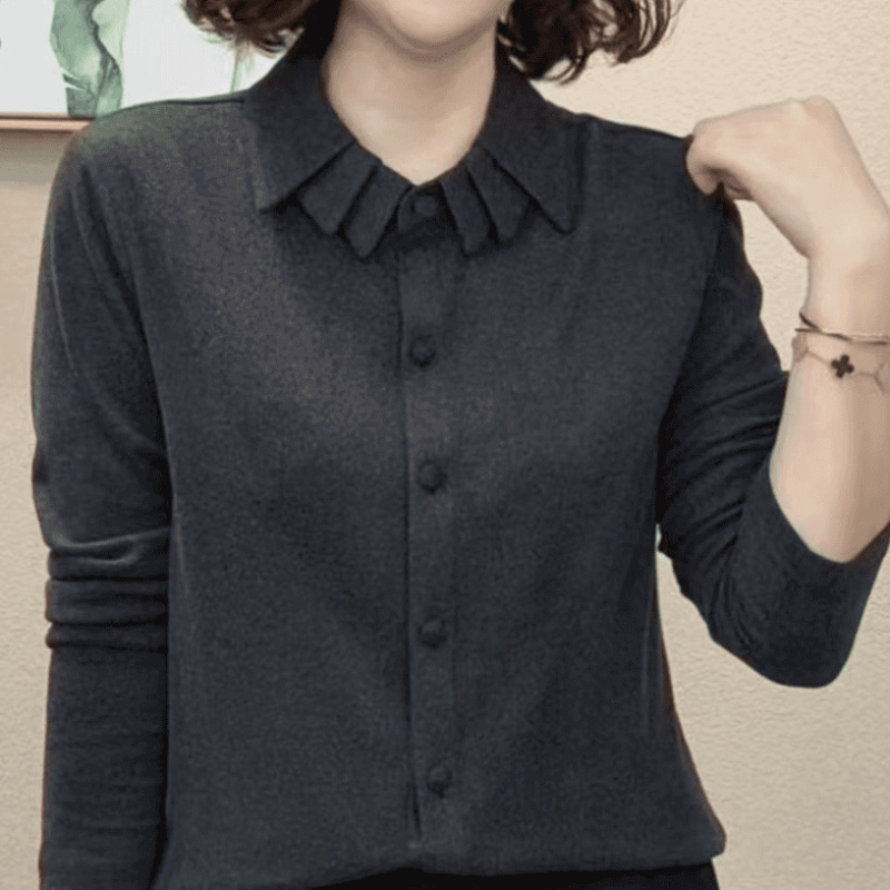 Long-sleeve top od viskoze, jednobojna boja, ovratnik tipa lapel, uski kroj