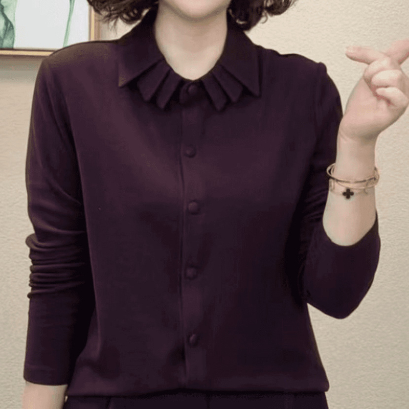 Long-sleeve top od viskoze, jednobojna boja, ovratnik tipa lapel, uski kroj