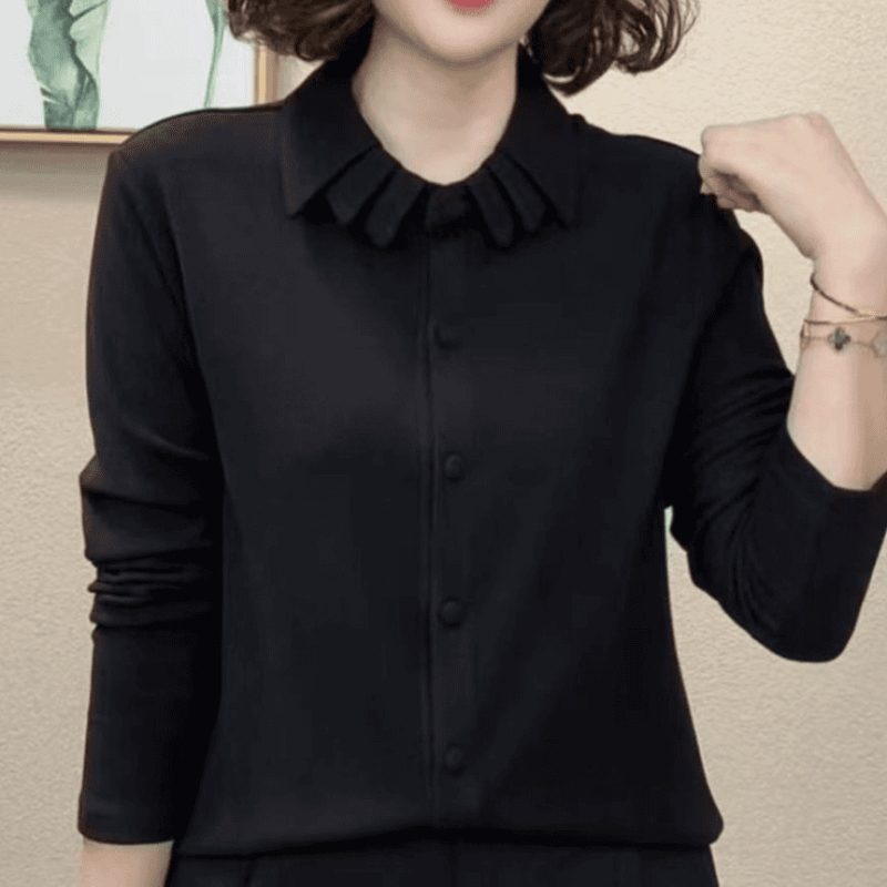 Long-sleeve top od viskoze, jednobojna boja, ovratnik tipa lapel, uski kroj