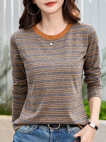 Μπλούζα με μακρύ μανίκι σε ριγέ σχέδιο, άνετη γραμμή, στρογγυλός λαιμός, μίγμα βαμβακιού-πολυεστέρα