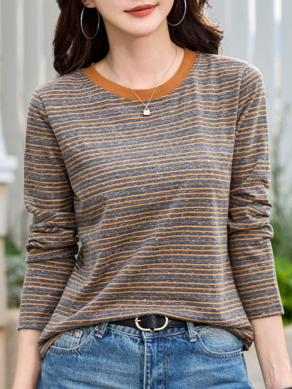 Μπλούζα με μακρύ μανίκι σε ριγέ σχέδιο, άνετη γραμμή, στρογγυλός λαιμός, μίγμα βαμβακιού-πολυεστέρα