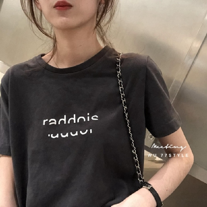 Ženski T-Shirt kratkih rukava u korejskom stilu, široka silueta, poliester, tisk
