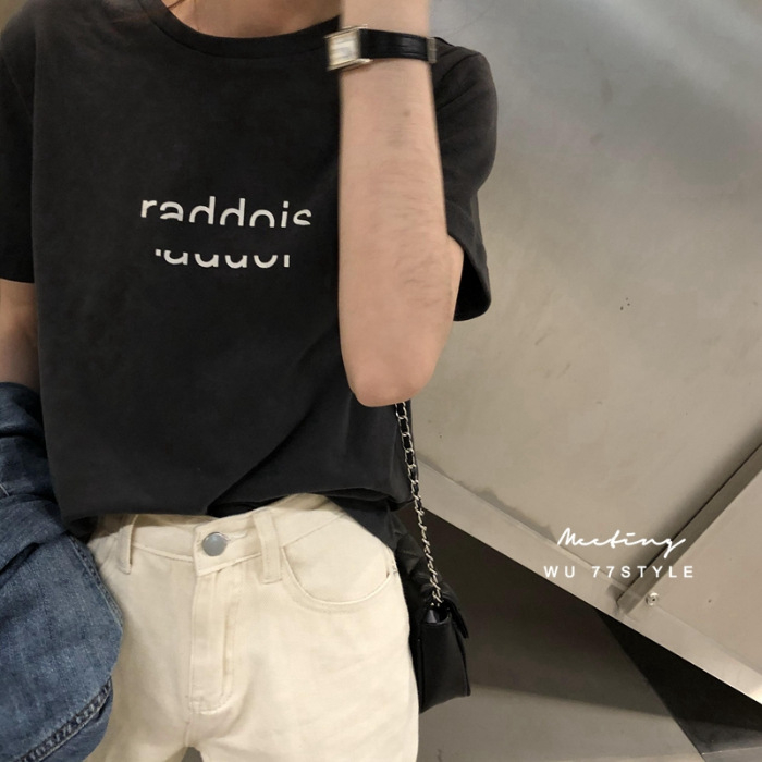 Ženski T-Shirt kratkih rukava u korejskom stilu, široka silueta, poliester, tisk