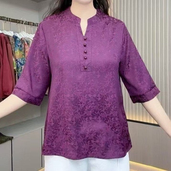 T‑majica od Ice Silk s Jacquardom, V-izrezom, cvjetni uzorak, širok kroj