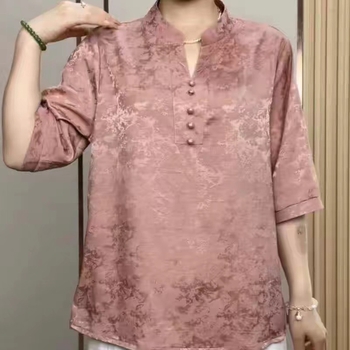 T‑majica od Ice Silk s Jacquardom, V-izrezom, cvjetni uzorak, širok kroj