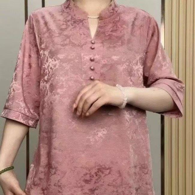 T‑majica od Ice Silk s Jacquardom, V-izrezom, cvjetni uzorak, širok kroj