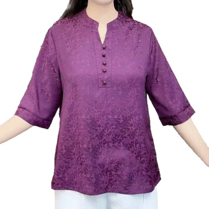 T‑majica od Ice Silk s Jacquardom, V-izrezom, cvjetni uzorak, širok kroj