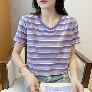 Prugasta majica s okruglim izrezom, kratki rukav, jacquard tkanina, pamuk-elastan smjesa (50–70% pamuka)
