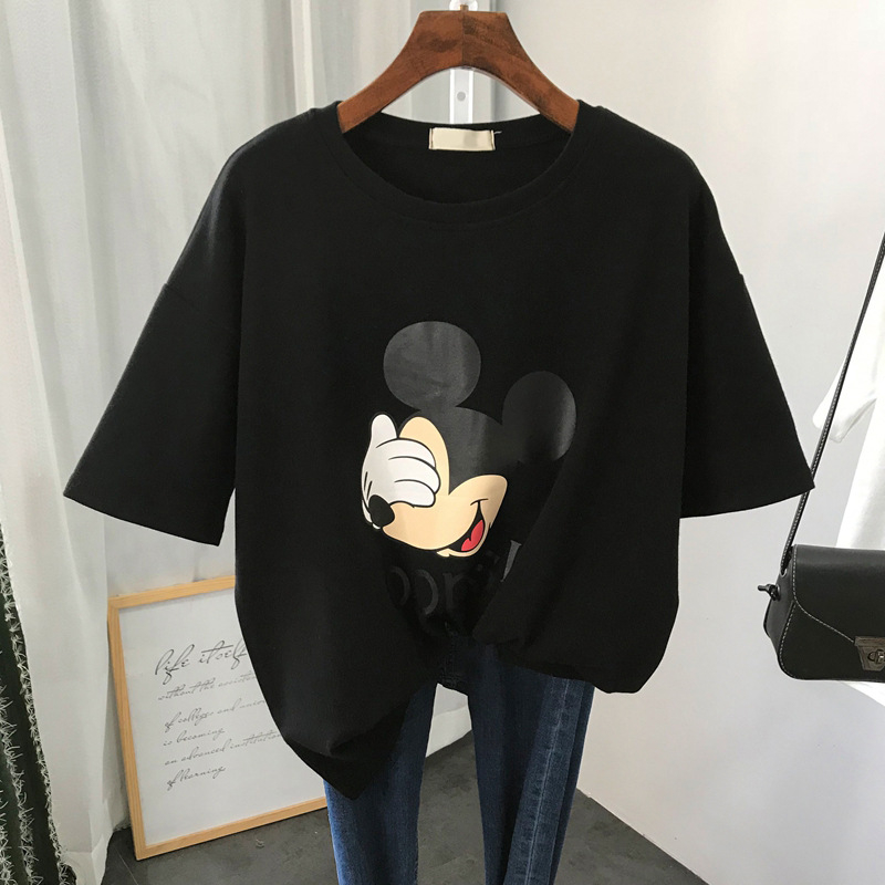 Majica kratkih rukava od Milk Silk tkanine s cartoon uzorkom, okrugli izrez, slobodan kroj