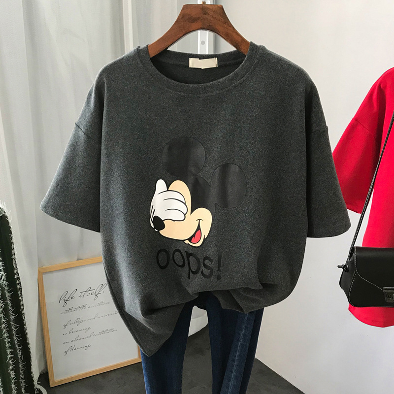Majica kratkih rukava od Milk Silk tkanine s cartoon uzorkom, okrugli izrez, slobodan kroj