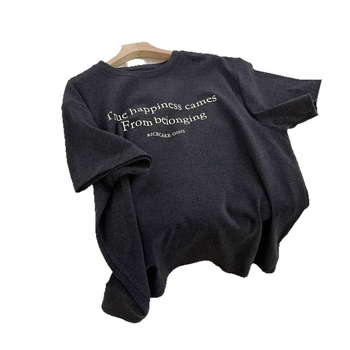 Ženski T-Shirt s printom slova, kratka rukava, okrugli izrez, širok kroj, pamuk-elastan