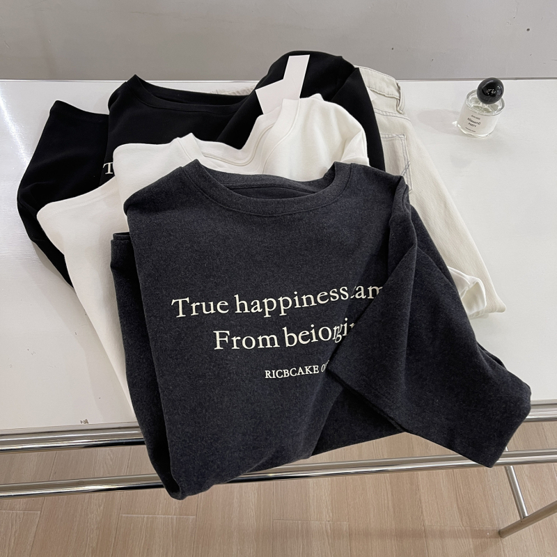 Ženski T-Shirt s printom slova, kratka rukava, okrugli izrez, širok kroj, pamuk-elastan