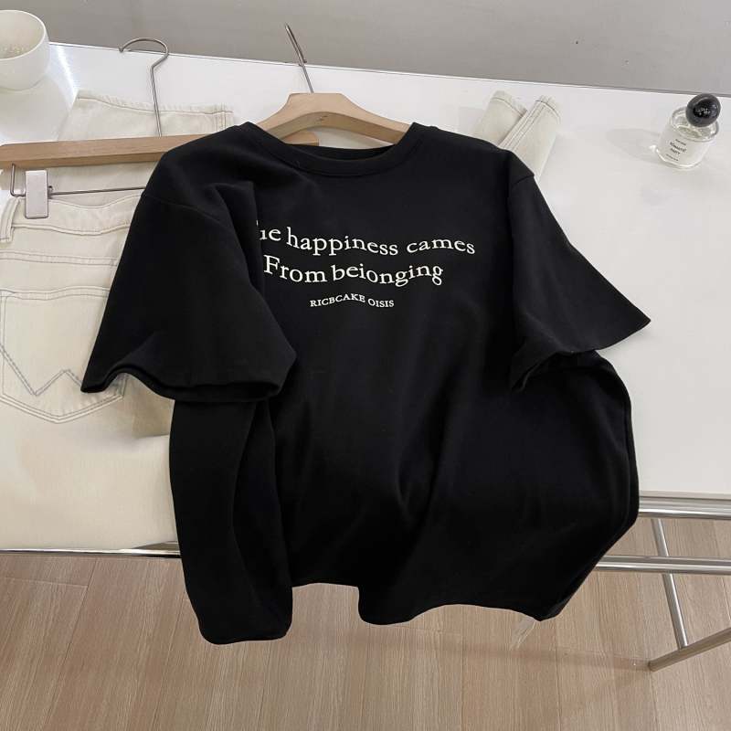 Ženski T-Shirt s printom slova, kratka rukava, okrugli izrez, širok kroj, pamuk-elastan