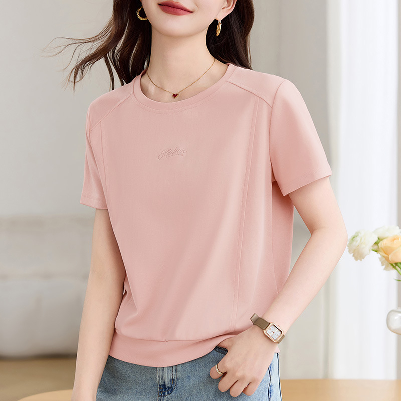 Ženska pamučna kratka majica s okruglim izrezom, udoban kroj, 90–95% pamuka, obična duljina, casual japansko-korejski stil