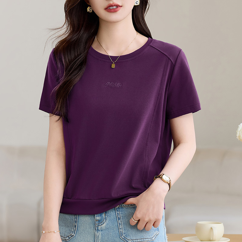 Ženska pamučna kratka majica s okruglim izrezom, udoban kroj, 90–95% pamuka, obična duljina, casual japansko-korejski stil
