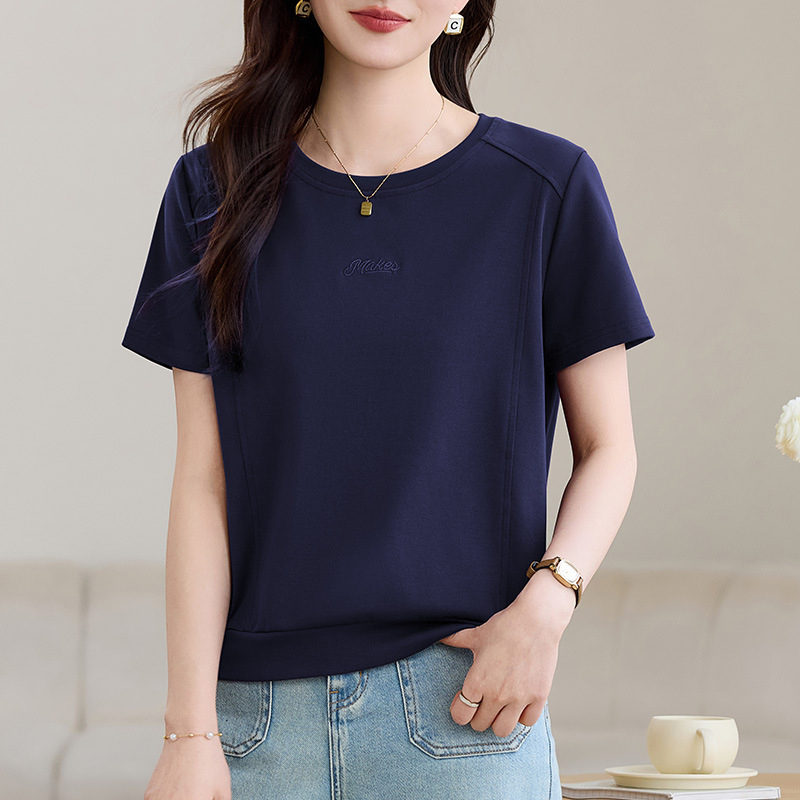 Ženska pamučna kratka majica s okruglim izrezom, udoban kroj, 90–95% pamuka, obična duljina, casual japansko-korejski stil