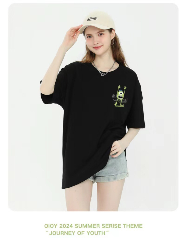 Majica od 100% pamuka s printom malenog čudovišta, okrugli izrez, ležernog kroja, kratkih rukava, unisex, ljeto