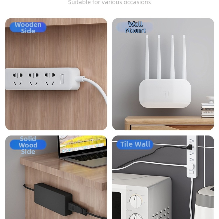 Suport de perete pentru prize și organizator de cabluri pentru routere, montaj universal, fără găuri, material: floare de mătase