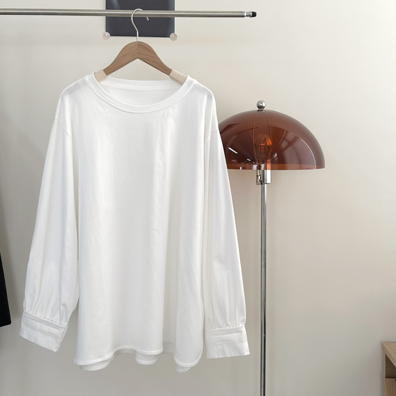 Μαιευτική ριγέ μπλούζα με στρογγυλό γιακά, μακριά μανίκια, φαρδιά γραμμή, 70–80% βαμβάκι, ιαπωνο-κορεατικό στυλ χαλάρωσης