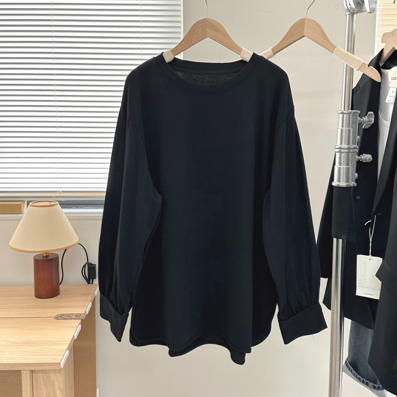 Μαιευτική ριγέ μπλούζα με στρογγυλό γιακά, μακριά μανίκια, φαρδιά γραμμή, 70–80% βαμβάκι, ιαπωνο-κορεατικό στυλ χαλάρωσης