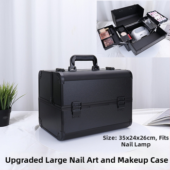 Lielas ietilpības tetovēšanas rīku kaste un kosmētikas soma ar aizslēgšanu – ABS materiāls, grima māksliniekiem: skropstas, uzacu tetovēšana, nagu kopšana, kāju kopšana