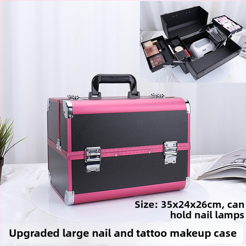 Lielas ietilpības tetovēšanas rīku kaste un kosmētikas soma ar aizslēgšanu – ABS materiāls, grima māksliniekiem: skropstas, uzacu tetovēšana, nagu kopšana, kāju kopšana
