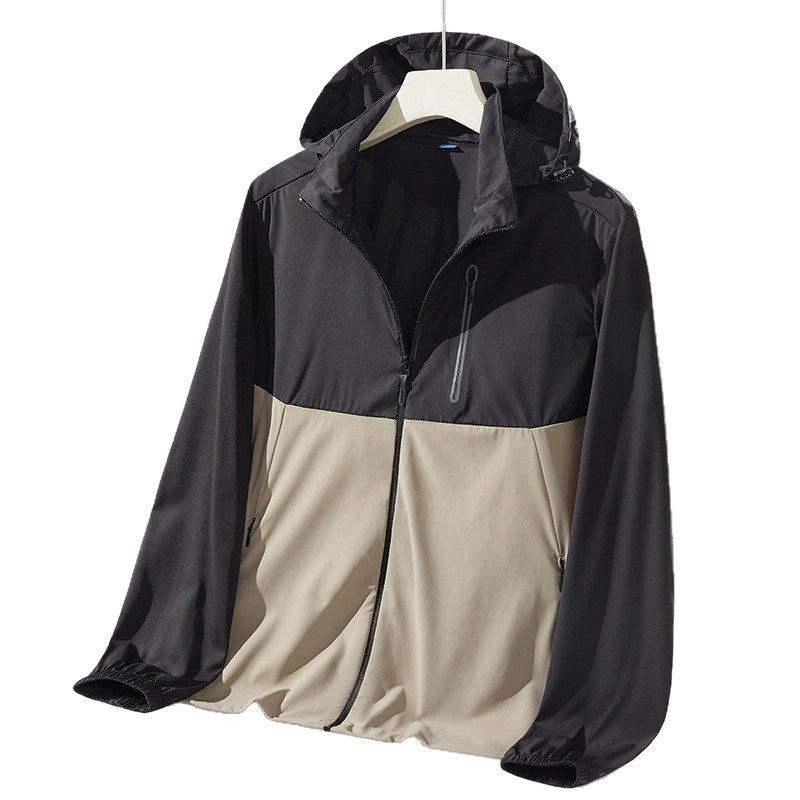 Vonkajšia windbreaker, blokový dizajn, UPF50+ ochrana proti slnku, nylonový materiál, kapucňa